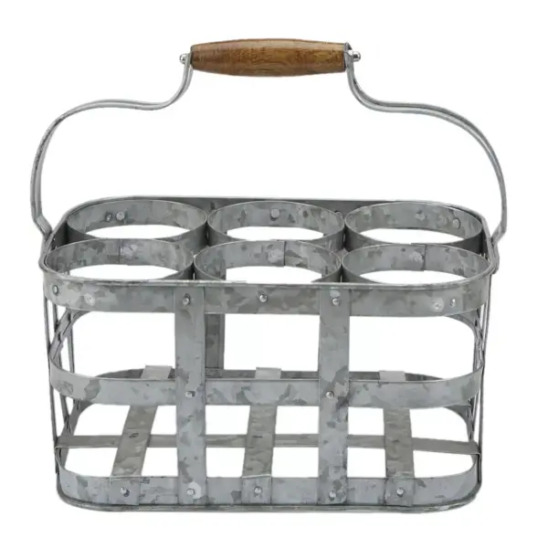 Mind Reader Rustic Galvanized Metal Farmhouse 6 Bottle Carrier