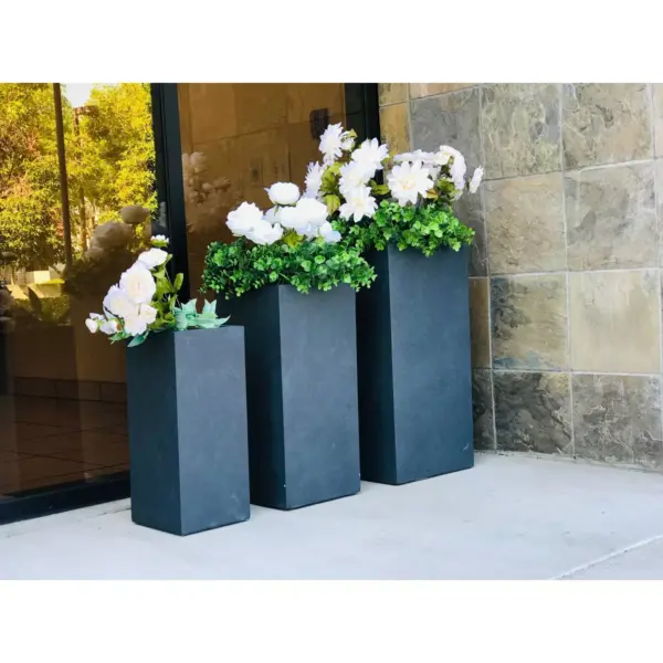 Kante Set of 3 Lightweight Concrete Rectangular Outdoor Planter Charcoal - Rosemead Home & Garden, Inc