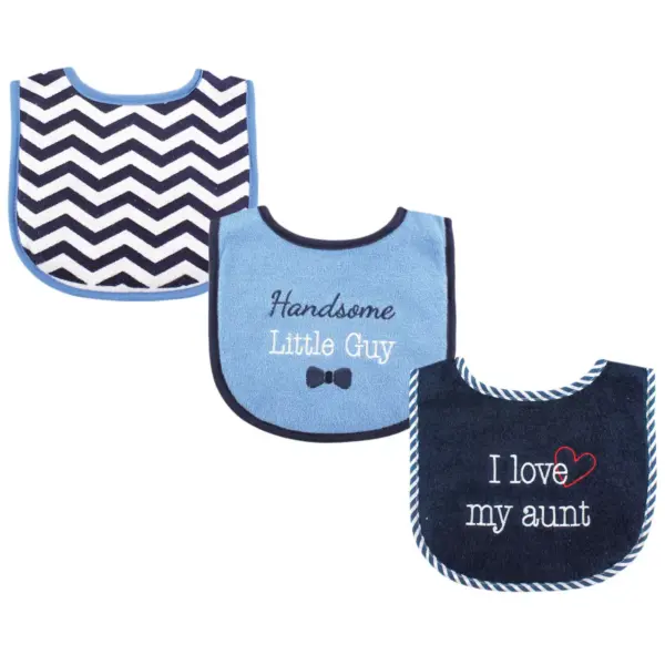 Luvable Friends Baby Boy Cotton Drooler Bibs with Fiber Filling 3pk, Boy Aunt, One Size