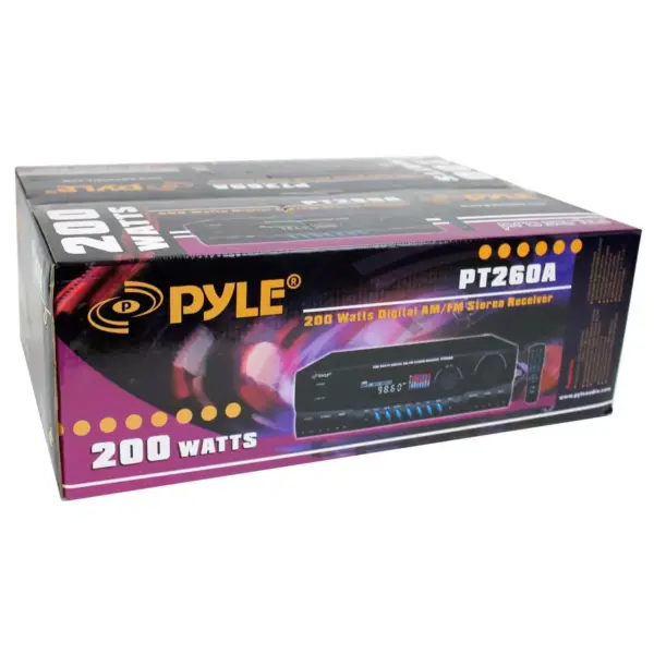 Pyle PT260A 200W 8-Ohm Home Digital AM FM Stereo Receiver Theater Audio, Black