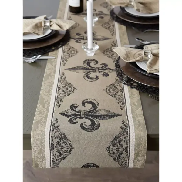 Black Fleur De Lis Stripe Jacquard Table Runner - Design Imports