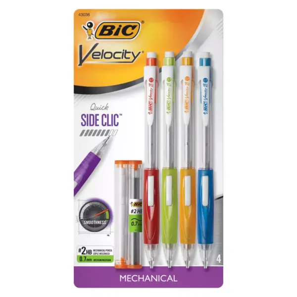 BIC Velocity #2 Side Clic Mechanical Pencil, 0.7mm, 4ct - Multicolor