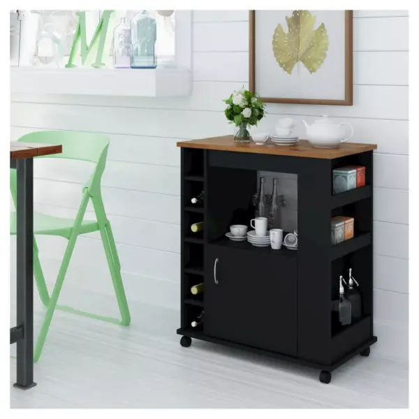 Clementine Kitchen Cart Black/Old Fashioned Pine - Room and Joy