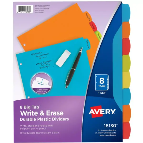 Avery Big Tab Write & Erase Plastic Tab Dividers Multicolor 2609668