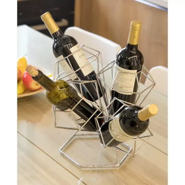 Vintiquewise Vintage Decorative Metal Diamond Shaped Tabletop Countertop Wine 4 Bottle Holder