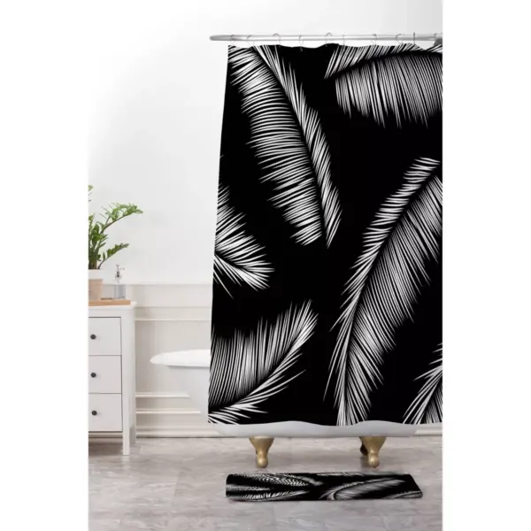 Kelly Haines Monochrome Palm Leaves Bath Rugs and Mats Black 24" x 36" - Deny Designs