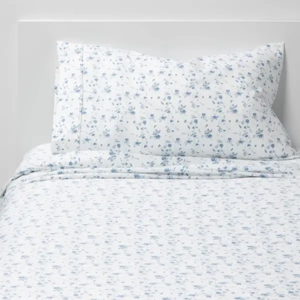 Twin/Twin XL 400 Thread Count Printed Pattern Performance Sheet Set Blue Floral - Threshold™