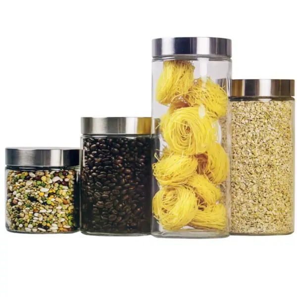 Home Basics 4 Piece Glass Canister Set with Stainless Steel Lids