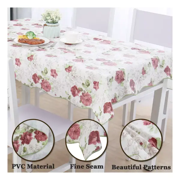 54"x71" Rectangle Vinyl Water Oil Resistant Printed Tablecloths Dark Peony - PiccoCasa