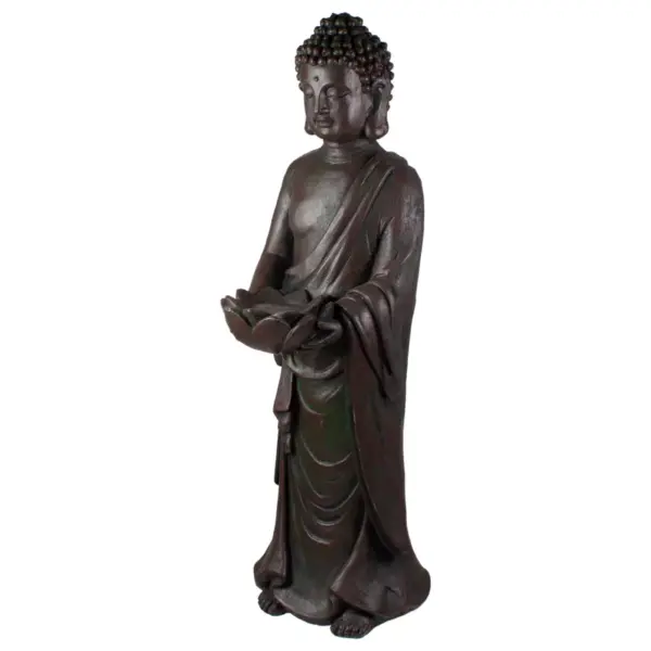 Northlight 19.5" Gray Standing Buddha with Lotus Outdoor Garden Statue