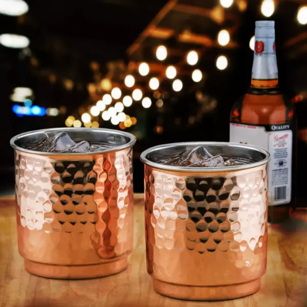 Old Dutch 11oz 2pk Stainless Steel Hammered Whiskey Tumblers Copper