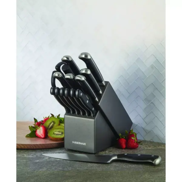 Farberware 15pc Forged Triple Rivet Knife Block Set; Graphite