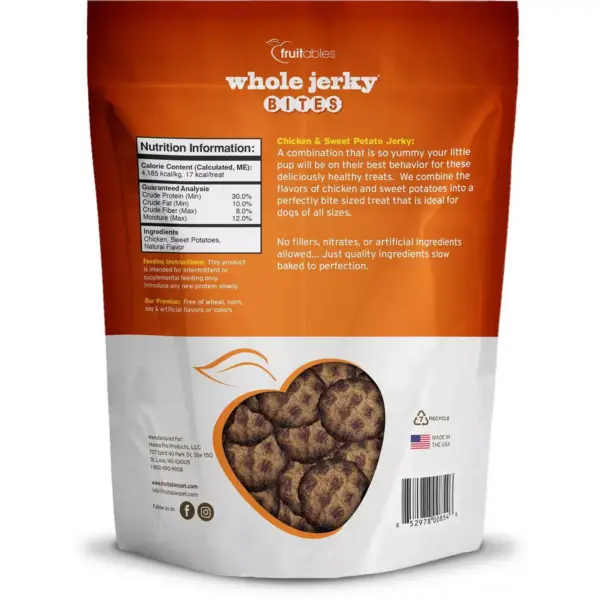 Fruitables Whole Jerky Bites Chicken and Sweet Potato Dry Dog Treats - 12oz