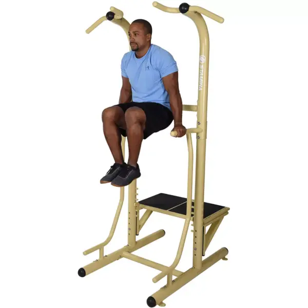 Stamina 65-1485 Weather-Resistant Outdoor Fitness Power Tower Pro Station with Pull-Up Station and Plyo Box, Gold