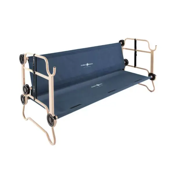 Disc-O-Bed Large Cam-O-Bunk 79 x 28 Inch Portable Folding Bunked Double Camping Cot Bed with 2 Organizers and 2 Carry Bags, Navy Blue