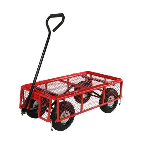 Sunnydaze Outdoor Lawn and Garden Heavy-Duty Durable Steel Mesh Utility Wagon Cart with Removable Sides - Red