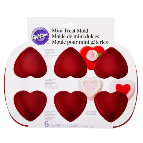 Wilton 6 Cavity Mini Silicone Heart Shaped Cookie and Candy Mold