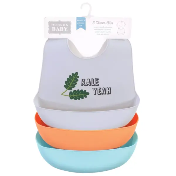 Hudson Baby Infant Boy Silicone Bibs 3pk, Kale Yeah, One Size