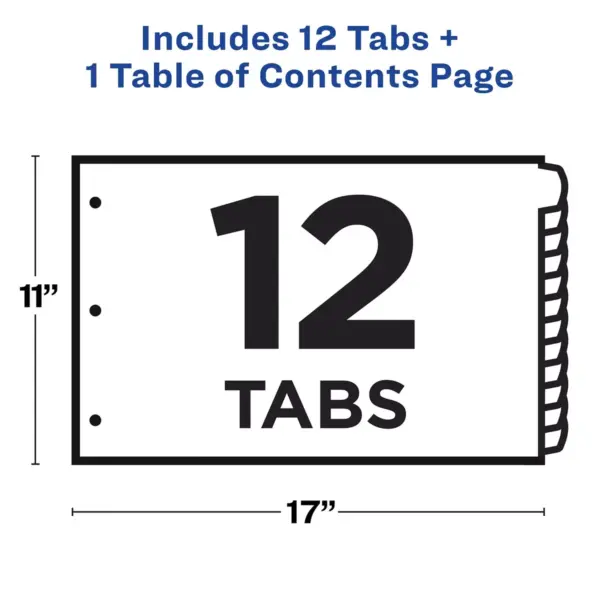 Avery Ready Index Customizable Table of Contents Multicolor Dividers 12-Tab 11 x 17 11149