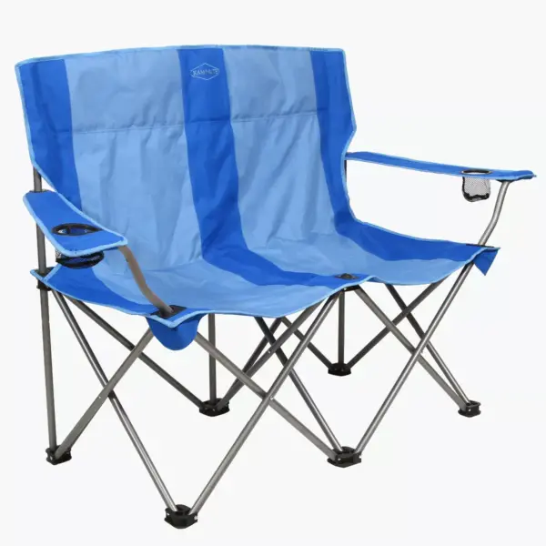 Kamp-Rite KAMPCC356 Outdoor Camping Furniture Beach Patio Sports 2 Person Double Folding Lawn Chair with Cup Holders, Blue