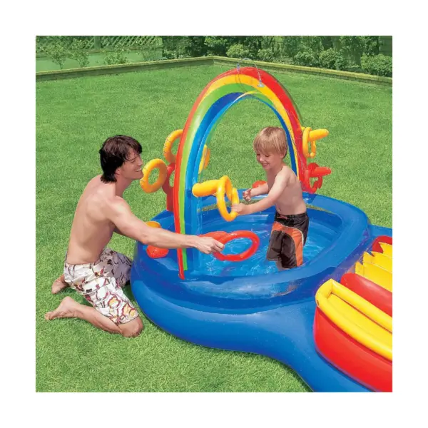 Intex 9.75ft x 6.3ft x 53in Rainbow Slide Kids Play Inflatable Pool Ring Center