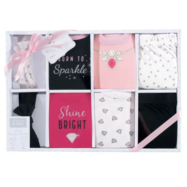 Hudson Baby Infant Girl Layette Boxed Giftset, Sparkle, 0-6 Months