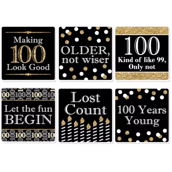 Big Dot of Happiness Adult 100th Birthday - Gold - Funny Birthday Party Decorations - Drink Coasters - Set of 6