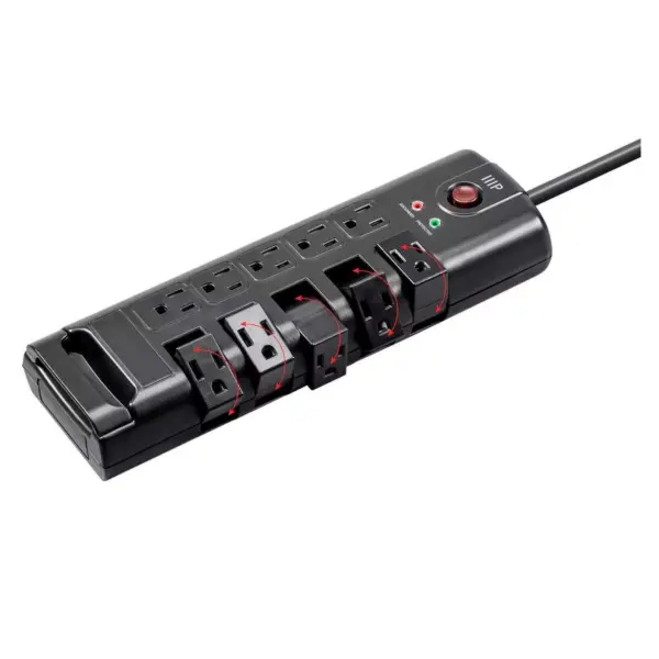 Monoprice 10 Outlet Rotating Surge Protector Power Block / Strip - 8 Feet - Black | 2880 Joules, Heavy Duty Cord