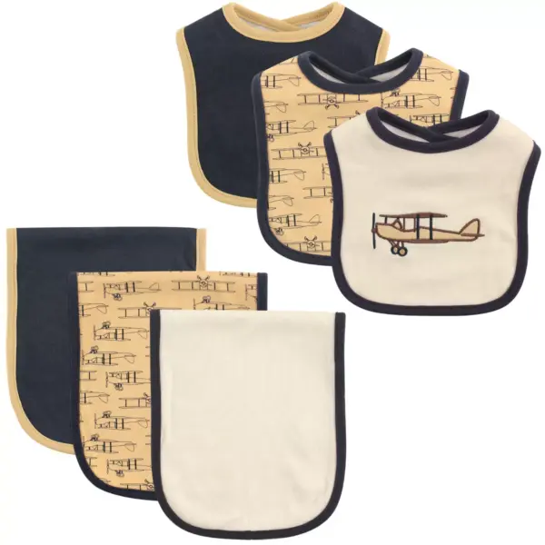 Hudson Baby Infant Boy Cotton Bib and Burp Cloth Set 6pk, Airplane, One Size