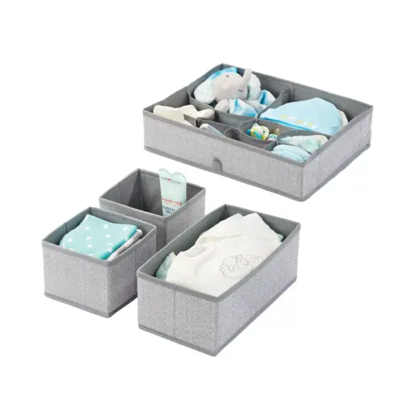 mDesign Fabric Child/Kids Drawer Organizer, 2 Sizes, Set of 2 - Gray Herringbone