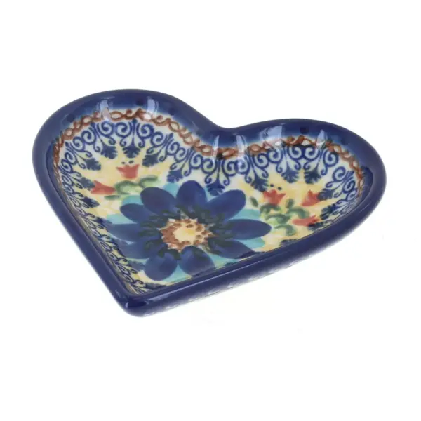 Blue Rose Polish Pottery Autumn Burst Heart Dish