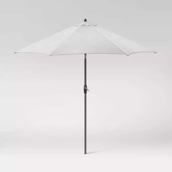 9' Crestwood Stripe Round Patio Umbrella DuraSeason Fabric™ Gray - Threshold™