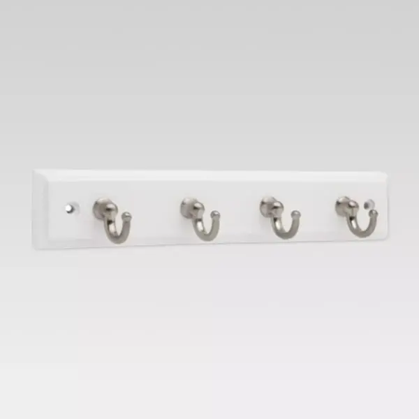 9" Key Rack with 4 Hooks - White/Satin Nickel - Threshold™