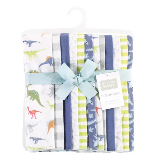 Hudson Baby Infant Boy Cotton Flannel Burp Cloths Bundle, Dino, One Size