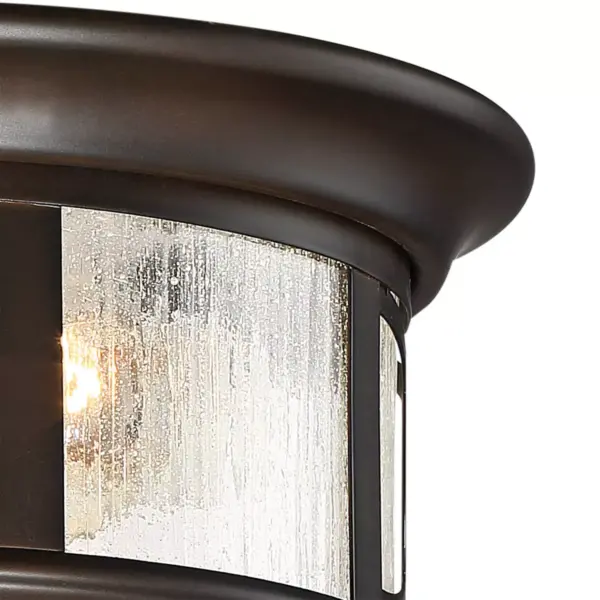 John Timberland Modern Outdoor Ceiling Light Fixture Mission Oil Rubbed Bronze Drum 12" Seedy Glass Damp Rated for Porch Patio