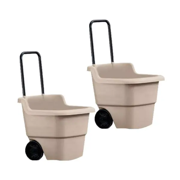 Suncast 15 Gallon Poly Multipurpose Rolling Lawn and Garden Cart, Taupe (2 Pack)