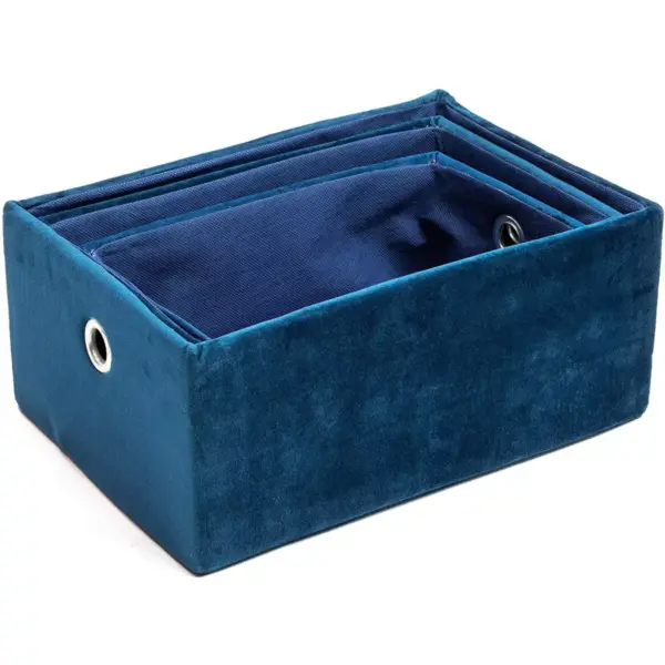 3-Pack Velvet Storage Shelf Basket Bin Box Organizer Rectangle Set, Royal Blue 3 Sizes