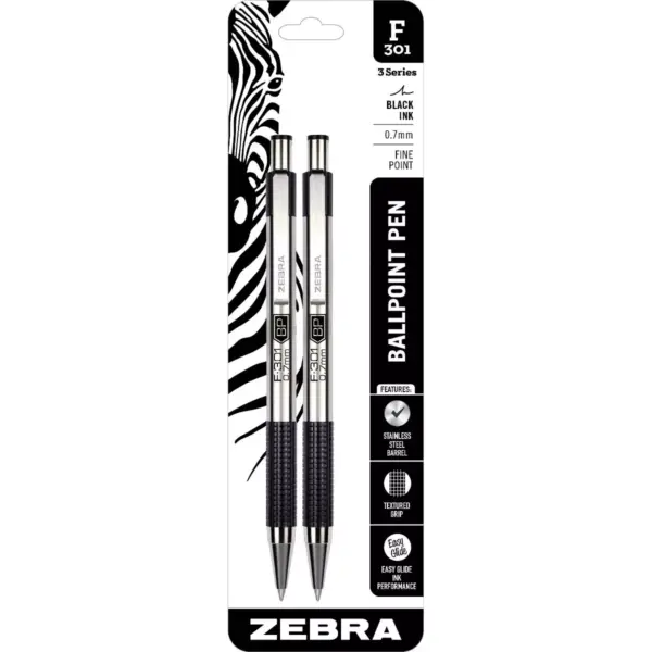 2ct F-301 Ballpoint Pens Black Ink Fine .7mm - Zebra