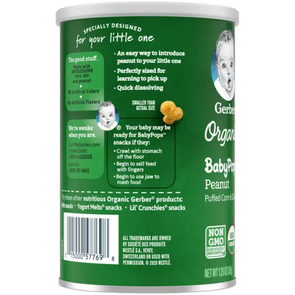 Gerber Organic BabyPops Peanut Puffed Corn & Oat Baby Snacks - 1.23oz