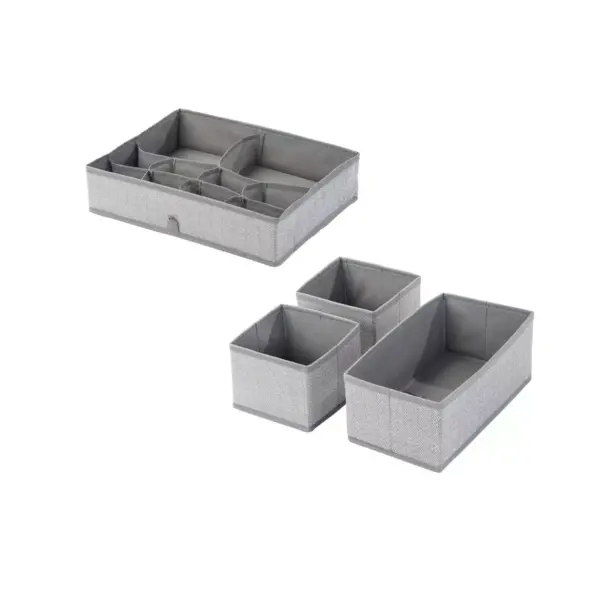 mDesign Fabric Child/Kids Drawer Organizer, 2 Sizes, Set of 2 - Gray Herringbone