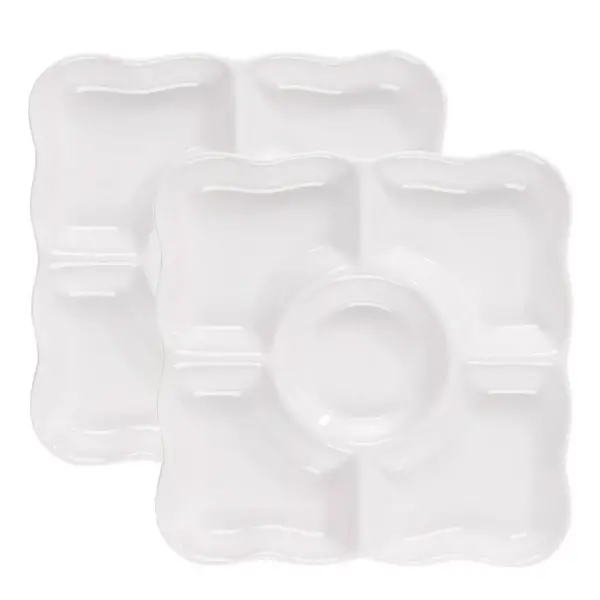 Juvale 2 Pack Porcelain Appetizer Serving Tray, 5-Compartment Platter, White (9.5 x 9.5 x 1 In)