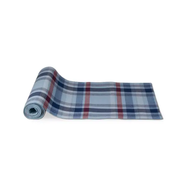 TAG 14.5" x 72" Jackson Plaid Runner Cotton Plaid Design With Solid Blue Backing Table Home Decor