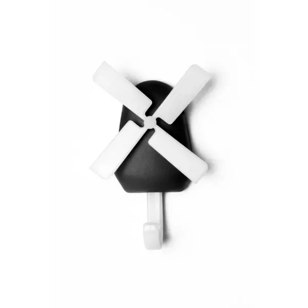 Design Ideas Windmill Wall Hook – Wall Mounted Organization – White & Black, 3" x 1" x 0.8"