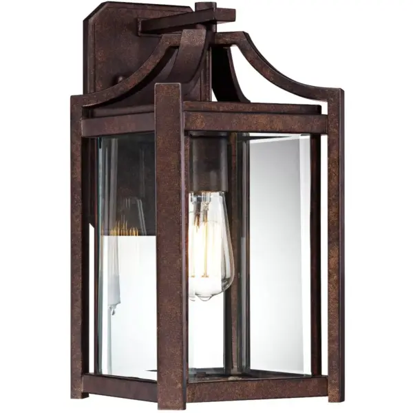 Franklin Iron Works Rustic Farmhouse Outdoor Wall Light Fixture Bronze 16 1/4" Clear Beveled Glass for Exterior House Porch Patio