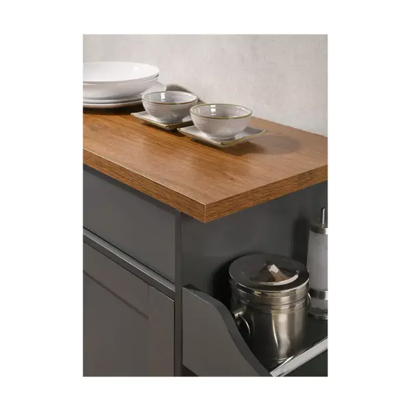 Hodedah Wheeled Kitchen Island Cart with Spice Rack and Towel Holder, Gray/Oak