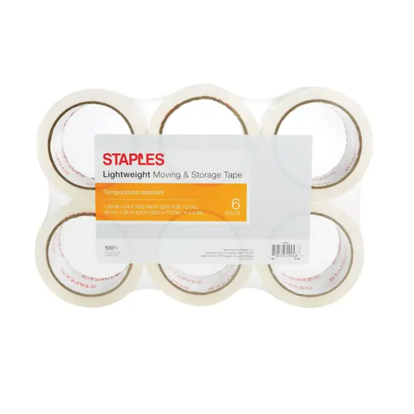 Staples Lightweight Moving & Storage PKing Tape 1.88" x 54.6 Yds Clear 6/RL 52207