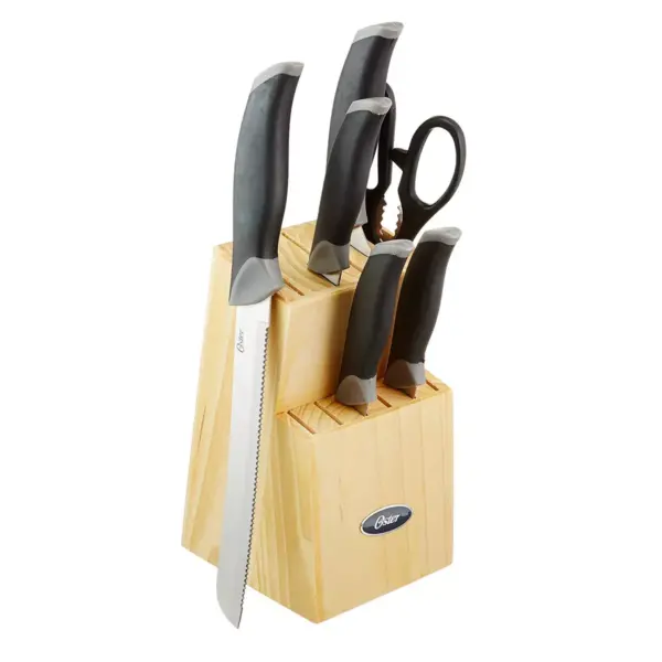 Oster Lingbergh 14 Piece Stainless Steel Cutlery Knife Set with Pine Wood Block