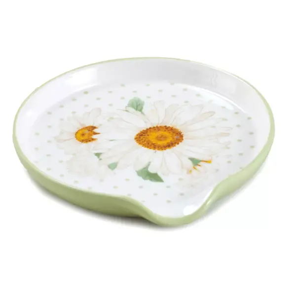 Lakeside Daisy Spoon Rest with Floral Accent Pattern for Kitchen Countertop