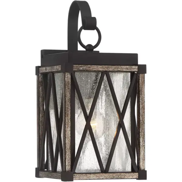 Possini Euro Design Rustic Outdoor Wall Light Fixture Bronze Wood 13 1/2" Clear Seedy Glass Lantern for Exterior House Porch Patio