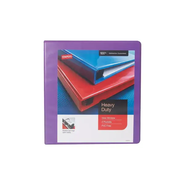 Staples Heavy-Duty 1.5" 3-Ring View Binder Purple (24683-US) 56308-CC/24683